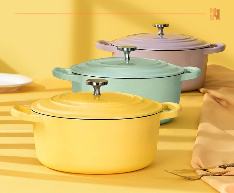 Iron Workshop Enamel Soup Pot Thickened Cast Pot قدر حديد مصبوب عالي الكثافة، بطبقة مينا داخلية وخارجية