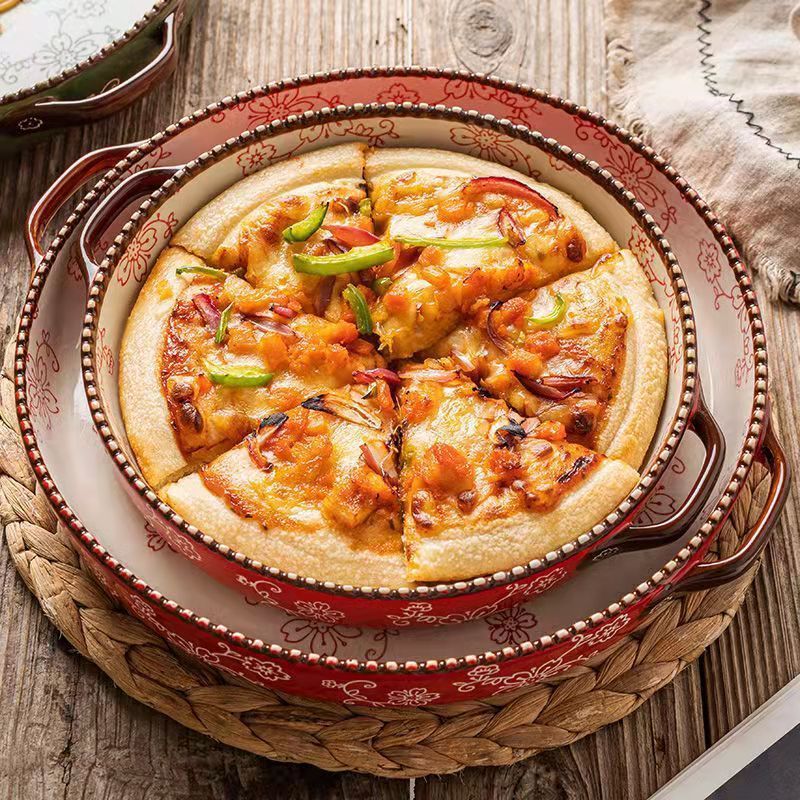 Japanese -style Cherry Blossom Hand -painted Ceramic Baking Sheet صينية خبز سيراميكية يابانية الطراز مزخرفة برسومات زهر الكرز اليدوية مقاس ٢٧.٥ سم