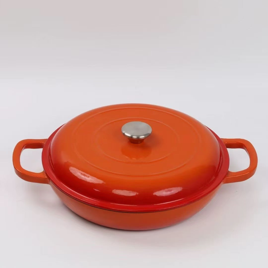 Household Multi-functional Cast Iron Enamel Seafood Pot 30cm Enamel Stew Pot وعاء منزلِيّ متعدد الوظائف من الحديد المصبوب المينا، مقاس 30 سم